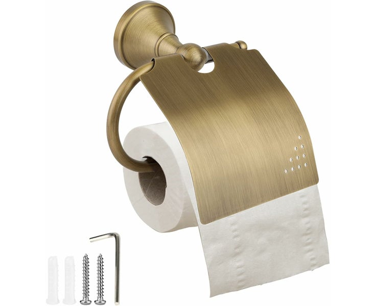 WSECOMM Antique Toilet Paper Holder,Brushed Brass Toilet Paper Holder Wall Mo Carousel 1