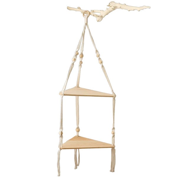 NNEOBA Boho Wood Hanging Shelf - Stylish Home Decor Shelves on Wall Carousel 1