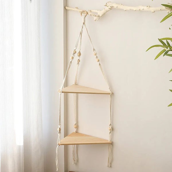 NNEOBA Boho Wood Hanging Shelf - Stylish Home Decor Shelves on Wall Carousel 3