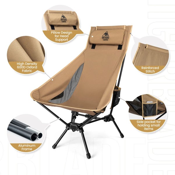 NNEOBA Portable High-Back Camping Chair Khaki Carousel 6