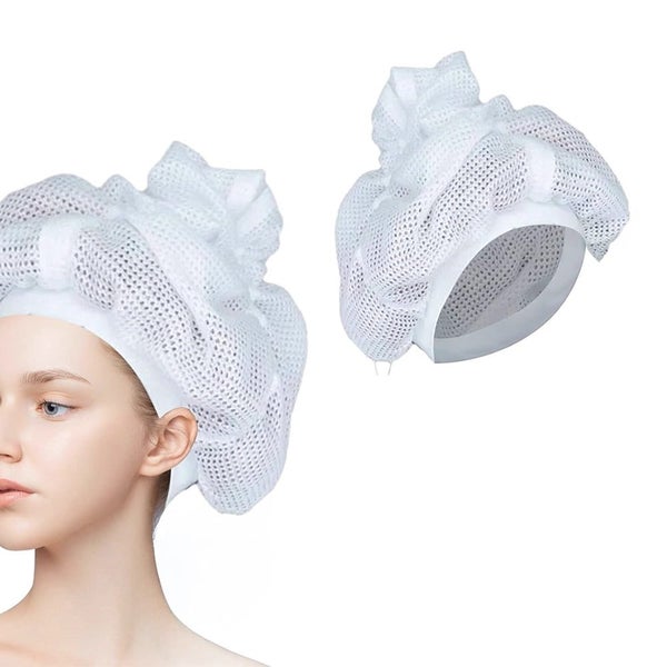 Net Plopping Cap for Drying Curly Hair Net Plopping Bonnet with Drawstring Carousel 1