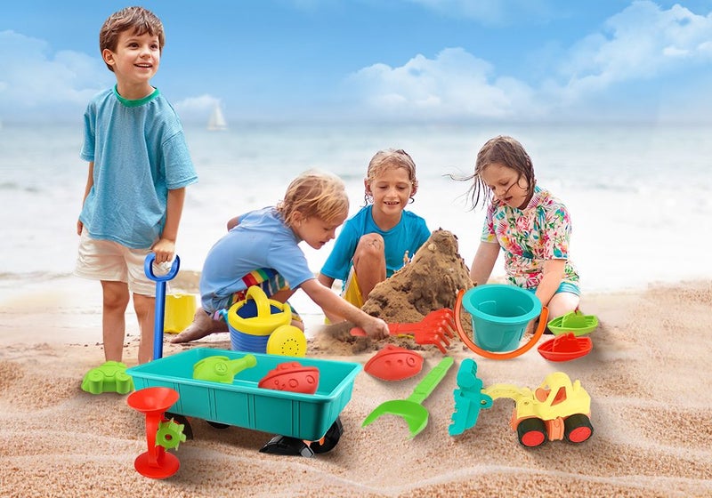 Kids Beach Sand Toys Set Sandpit Pretend Play Wagon Cart Carousel 2