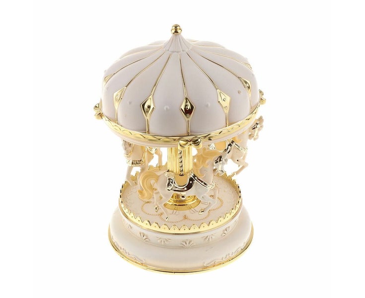 Vintage Horse Carousel Music Box Light Clockwork Musical Birthday Gift Beige Carousel 1