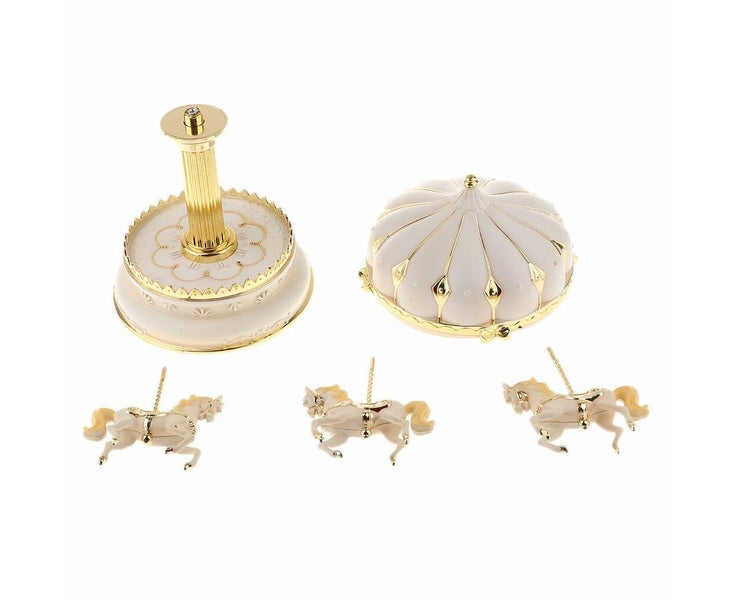 Vintage Horse Carousel Music Box Light Clockwork Musical Birthday Gift Beige Carousel 2
