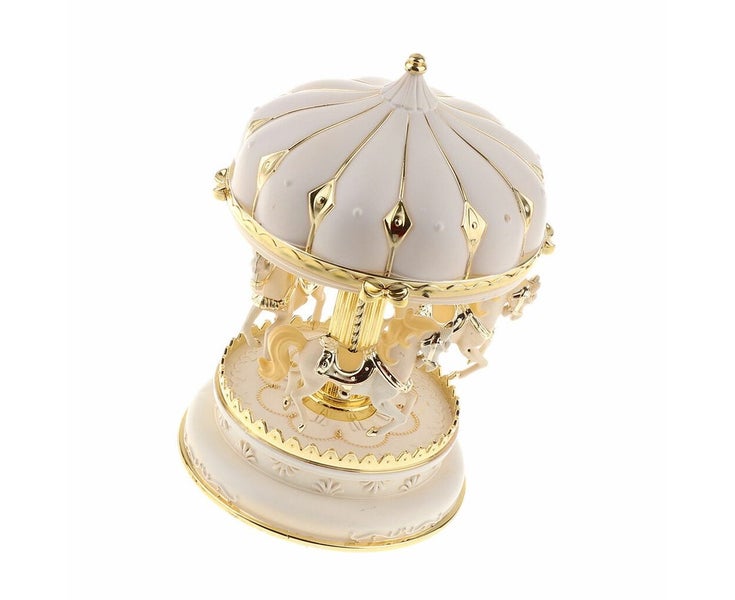 Vintage Horse Carousel Music Box Light Clockwork Musical Birthday Gift Beige Carousel 7
