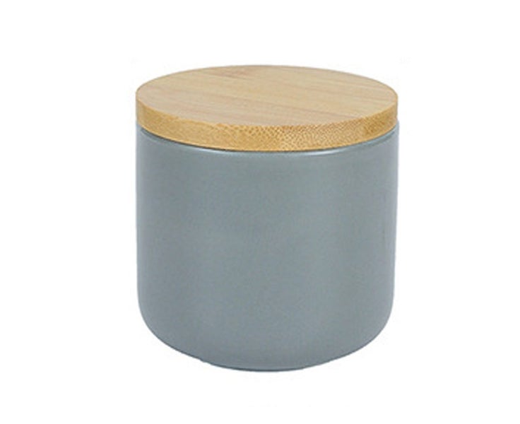 Stacked Ceramic Salt Pepper Container with Wooden Lid, Salt Box for Counterto Carousel 1