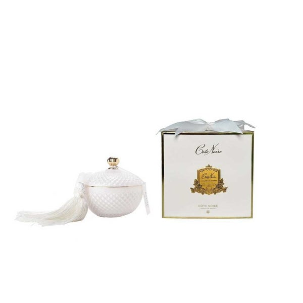Cote Noire Jasmine Flower Tea Round Art Deco Candle White / Gold 300g Carousel 1
