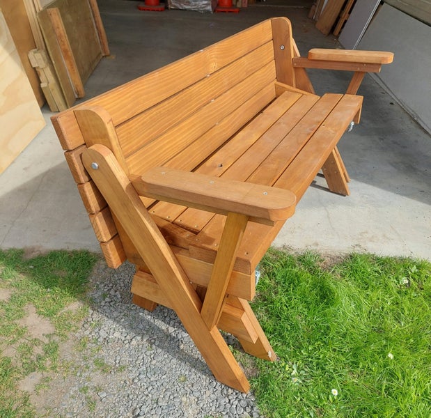 Picnic table that folds down to a seat64171356587779110