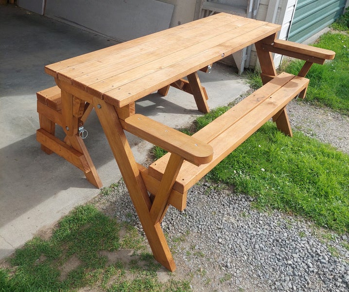 Picnic table that folds down to a seat64171356587779113