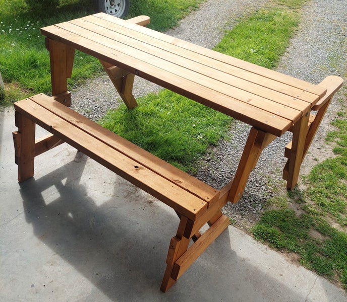 Picnic table that folds down to a seat64171356587779114