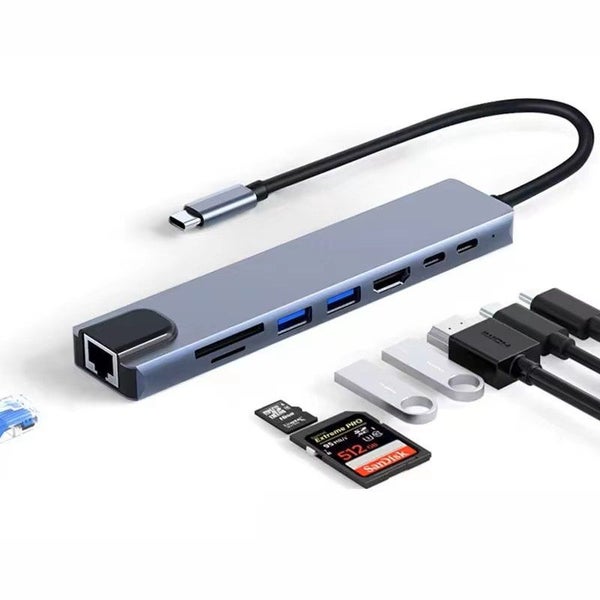 USB-C Hub 8-in-1: HDMI + USB + Ethernet + SD + PD Charging Carousel 1