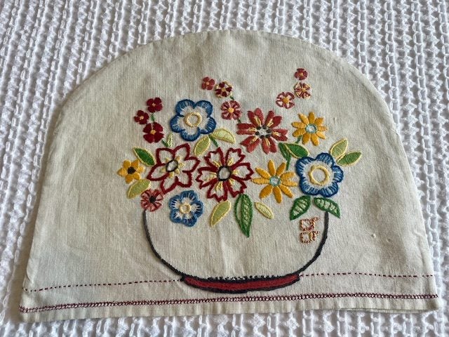 A lovely bright hand embroidered Linen Cover Carousel 4