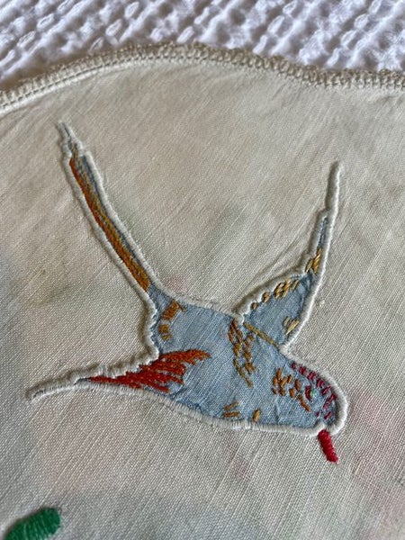 A lovely bright hand embroidered & applique Linen Cover Carousel 2