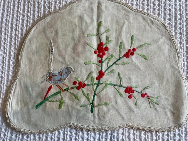 A lovely bright hand embroidered & applique Linen Cover Carousel 4