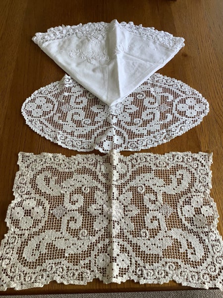 Battenberg lace round cloth + 2 crochet tray cloths Carousel 4