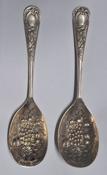 Two Beautiful Ornate Vintage EP Silver Desert Serving Spoons Carousel 1