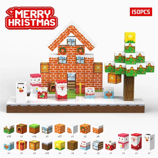 Christmas Magnetic Building Block Set Magnet Cubes Kid Birthday Xmas Present Toy Carousel 1