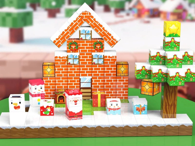 Christmas Magnetic Building Block Set Magnet Cubes Kid Birthday Xmas Present Toy Carousel 2