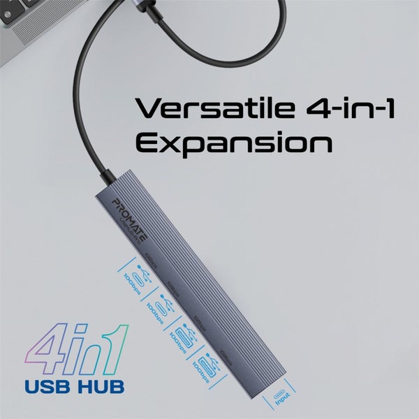 Promate 4-in-1 USB Multi-Port Ultra Compact Hub with USB-C Connector - Grey Carousel 2
