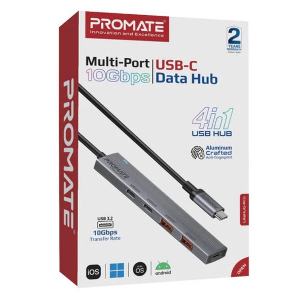 Promate 4-in-1 USB Multi-Port Ultra Compact Hub with USB-C Connector - Grey Carousel 10