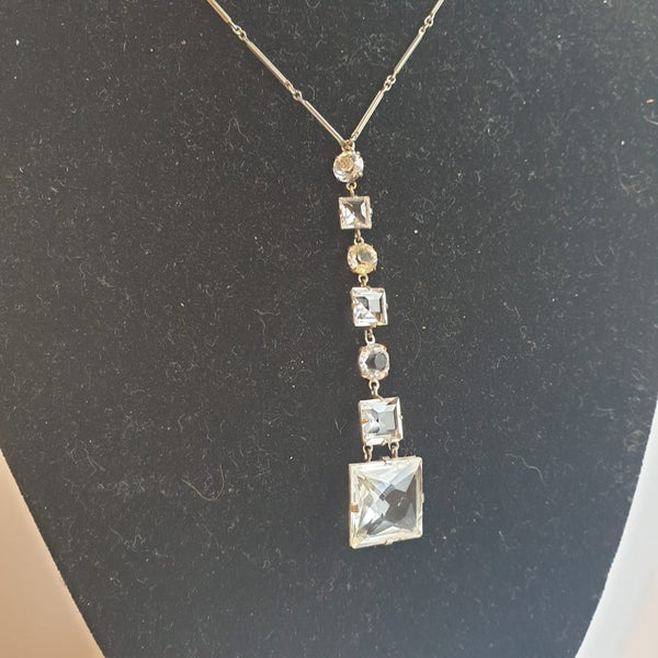 Vintage 1930s Open Back Bezel Crystal Necklace, Marked Carousel 1