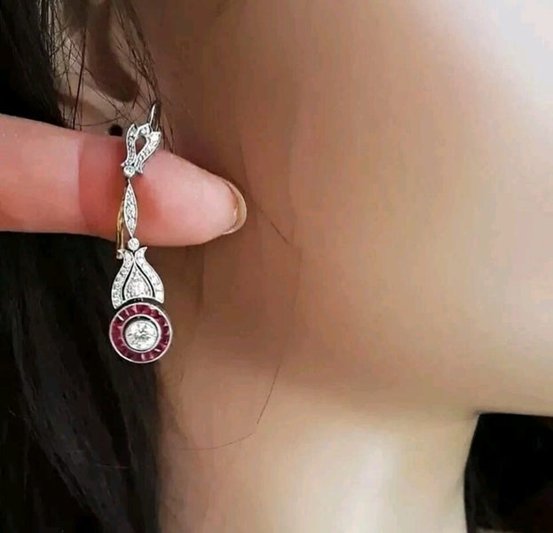 Ar a $1RES!! Art nouveau inspired lab created Rubies and diamonds Sterling 925 Carousel 7
