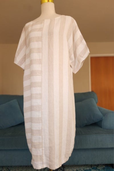 Marco Polo 12 Linen midi dress in neutral stripes Carousel 2