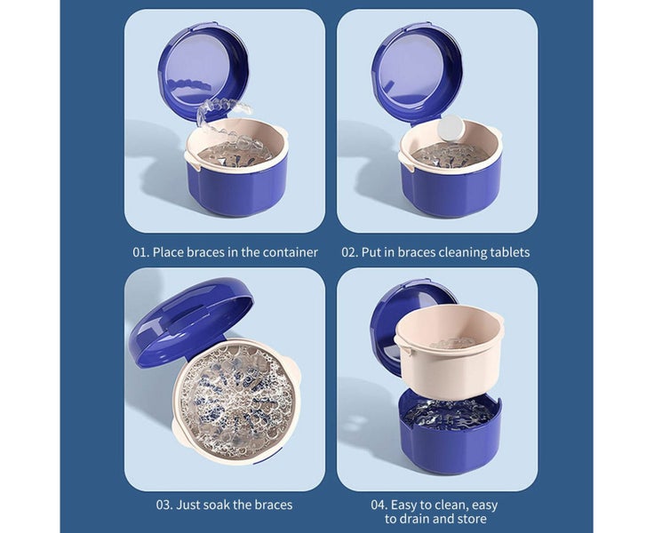 False Teeth Container Denture Bath Case Cup with Strainer Basket for Travel-W Carousel 7