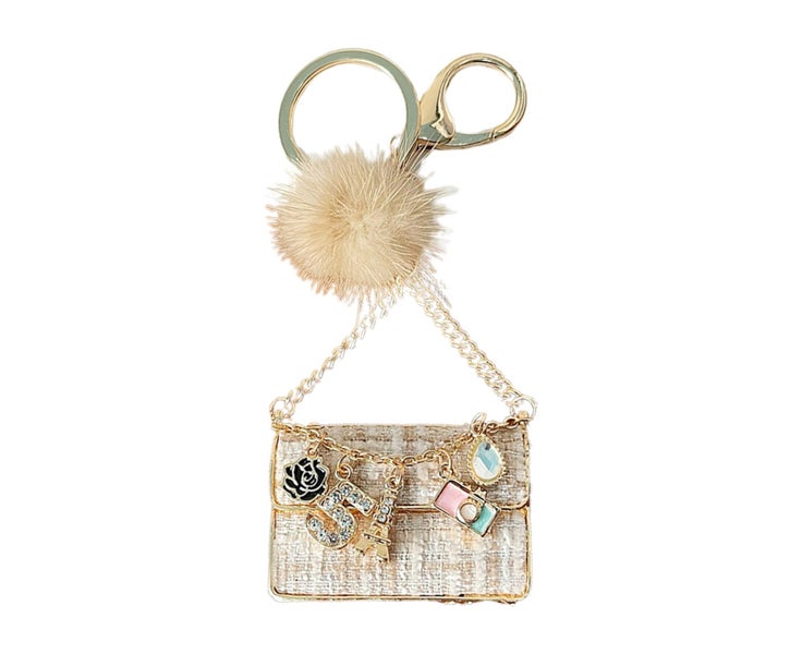 Fashion for Rhinestone Crystal Handbag Keychain Plush Mink Ball Keyring Bag P Carousel 1