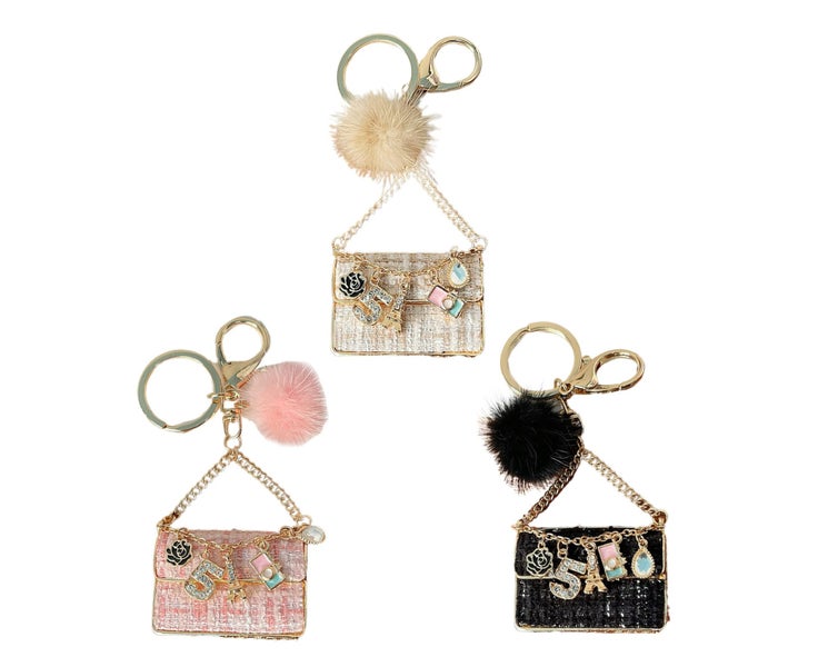 Fashion for Rhinestone Crystal Handbag Keychain Plush Mink Ball Keyring Bag P Carousel 10