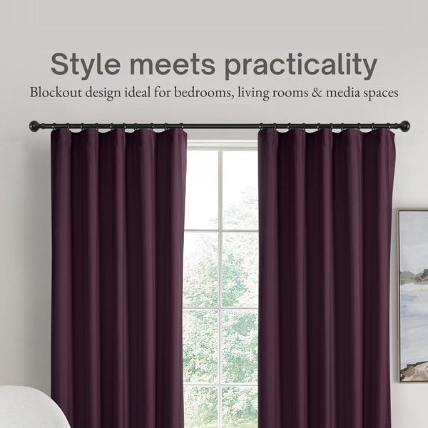Sherwood Home Orlando Blockout Multi Header Curtain Pair Plum 180x223cm Carousel 2