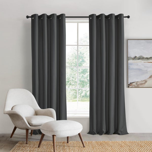 Sherwood Home Orlando Blockout Eyelet Curtain Pair Charcoal 180x223cm Carousel 1