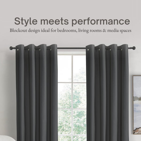 Sherwood Home Orlando Blockout Eyelet Curtain Pair Charcoal 180x223cm Carousel 2