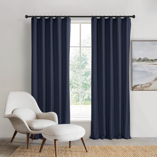 Sherwood Home Orlando Blockout Multi Header Curtain Pair Navy 140x223cm Carousel 1