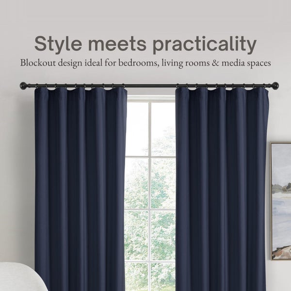Sherwood Home Orlando Blockout Multi Header Curtain Pair Navy 140x223cm Carousel 2