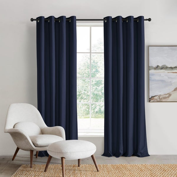 Sherwood Home Orlando Blockout Eyelet Curtain Pair Navy 140x223cm Carousel 1