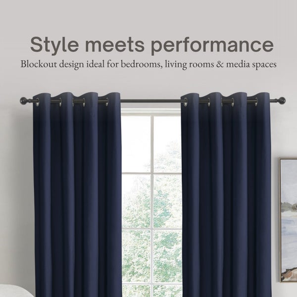 Sherwood Home Orlando Blockout Eyelet Curtain Pair Navy 140x223cm Carousel 2