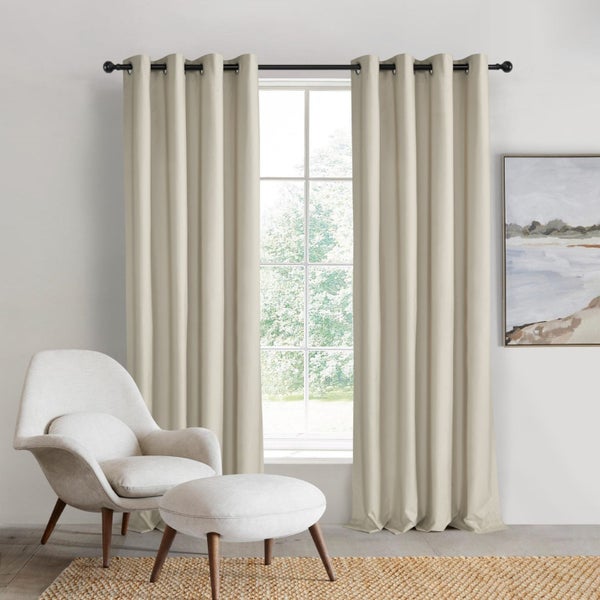 Sherwood Home Orlando Blockout Eyelet Curtain Pair Sand 140x223cm Carousel 1