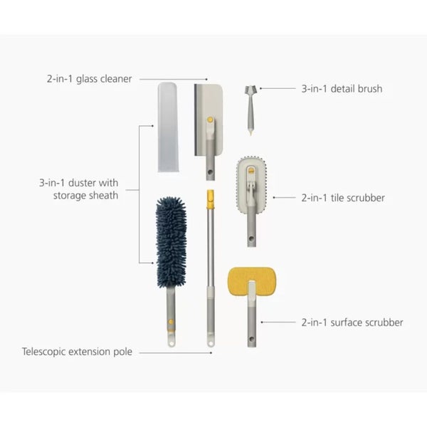 Joseph Joseph CleanTech Deep Cleaning Set W/ Extension Pole 6 Piece Carousel 8