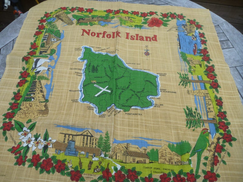Norfolk Island BRIGHT BOLD Beautiful Linen Tablecloth Animals& City Images Carousel 6