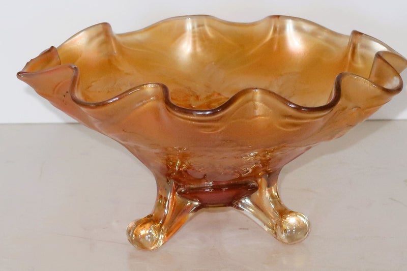 ***VINTAGE DUGAN CHERRIES CARNIVAL GLASS FOOTED BOWL*** Carousel 1