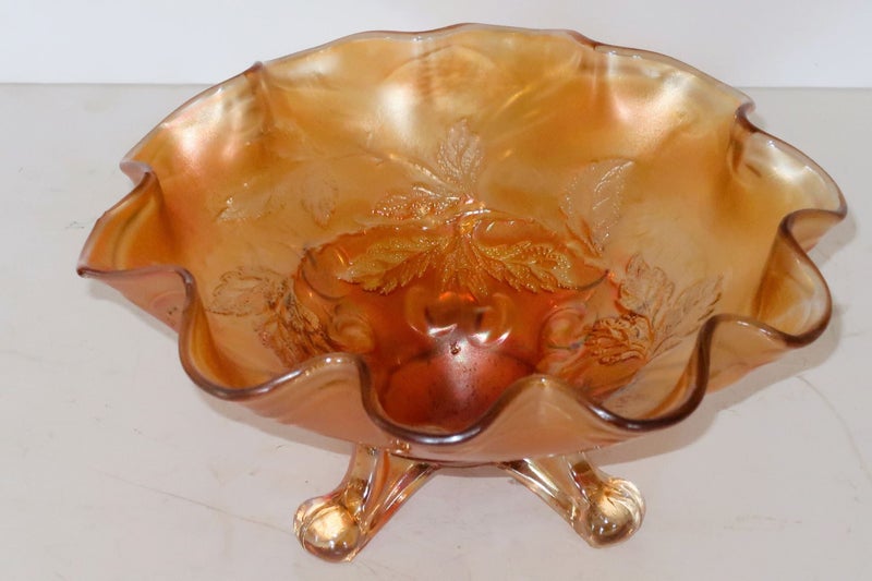 ***VINTAGE DUGAN CHERRIES CARNIVAL GLASS FOOTED BOWL*** Carousel 2