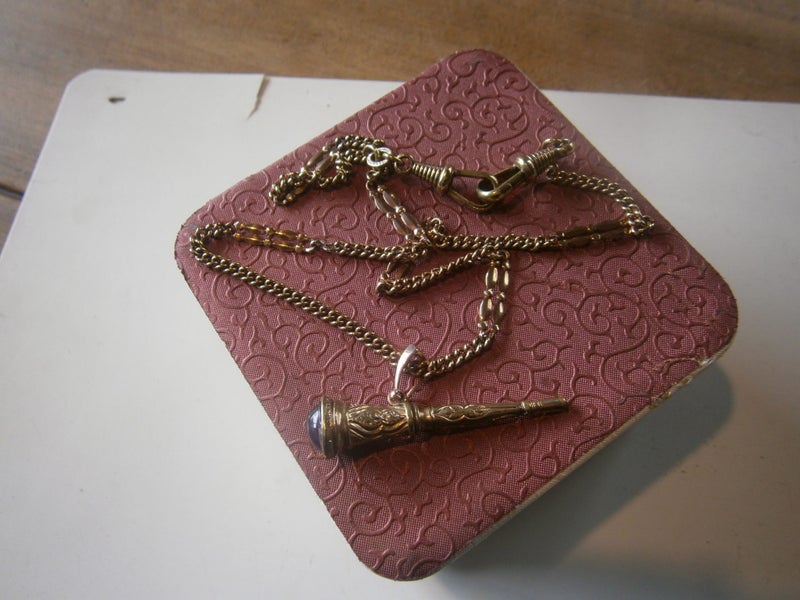 ANTQ.ORNATE R. GOLD FOB WATCH KEY ON 9ct R.GOLD CHAIN (23.2gms) Carousel 1