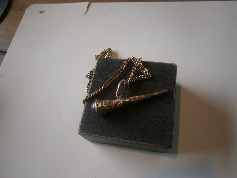 ANTQ.ORNATE R. GOLD FOB WATCH KEY ON 9ct R.GOLD CHAIN (23.2gms) Carousel 2