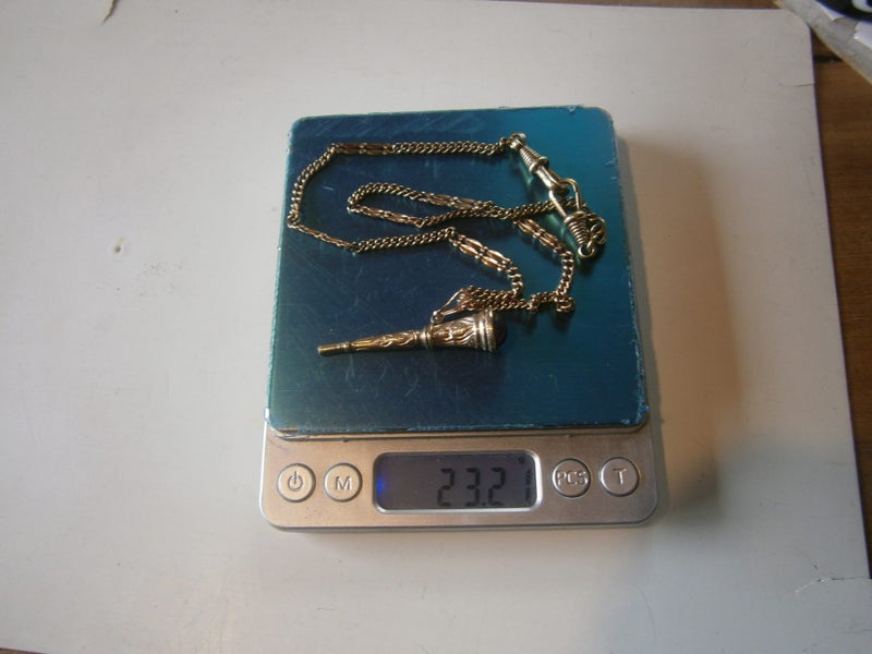 ANTQ.ORNATE R. GOLD FOB WATCH KEY ON 9ct R.GOLD CHAIN (23.2gms) Carousel 9