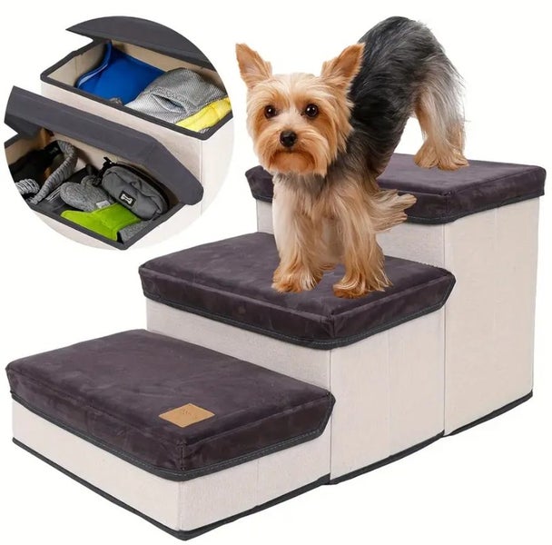 Dog Stairs with Foldable Storage Box 3 Steps Carousel 1