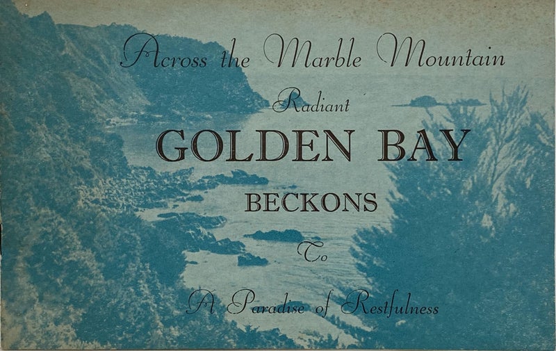 GOLDEN BAY BECKONS: Across the Marble Mountain Radiant by J. Halkett Millar 1950 Carousel 1