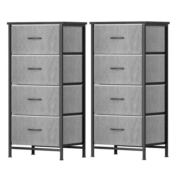 Set Of 2 Chest Of 4 Drawers Storage Dresser Tallboy Grey Carousel 2
