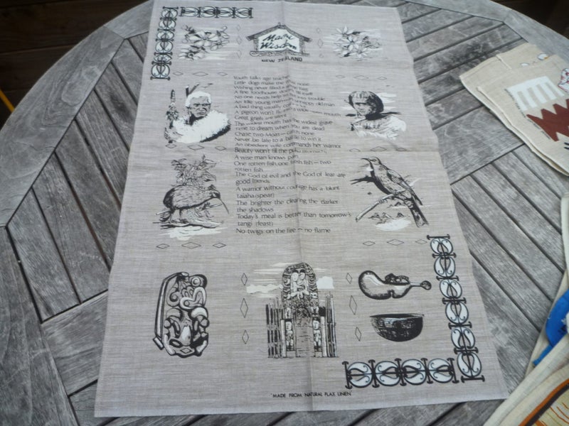 Maori Wisdom Linen Vintage Teatowel MINT Carousel 9