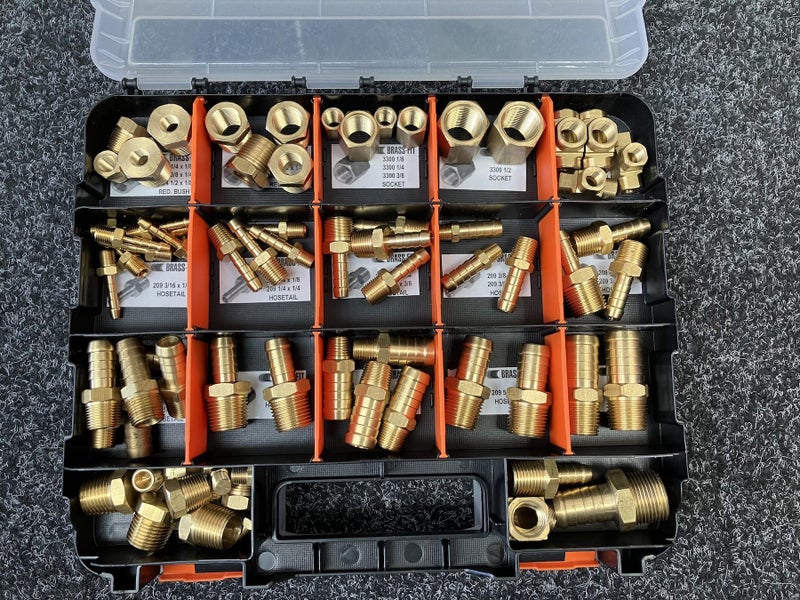 Assorted BRASS Hose & Pipe fittings (108 PC) in Carry Case Carousel 2